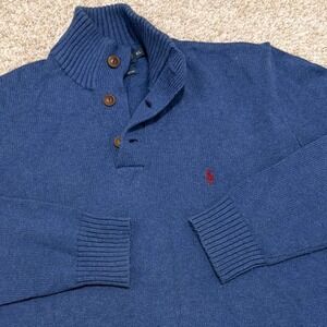 Polo Ralph Lauren Button-Neck Sweater | Navy Blue | XL